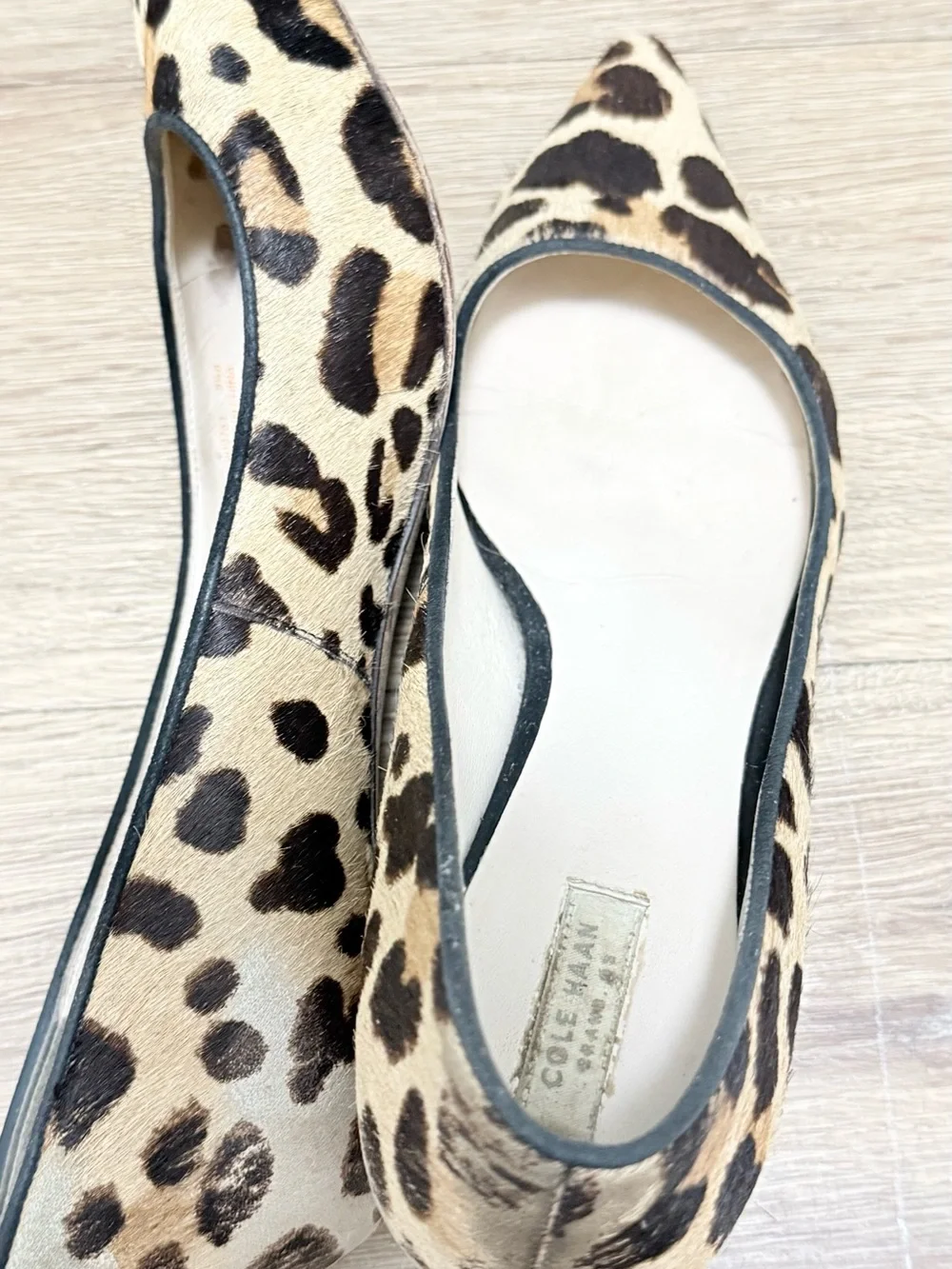 Cole Haan Leopard Haircalf Pointed Toe Flats - Tan & Black